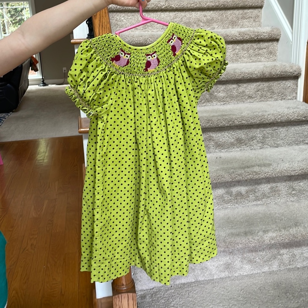 Green Fall owl smocked dress! Size 18 months. Worn once. Like new!